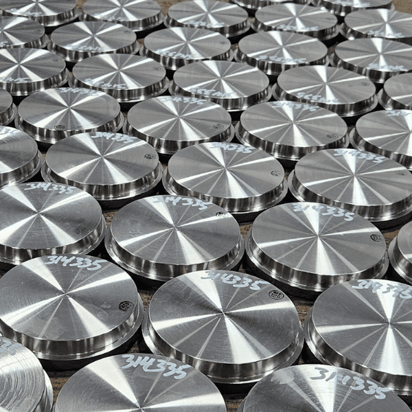 Rows of machined forged discs at Western Forge & Flange